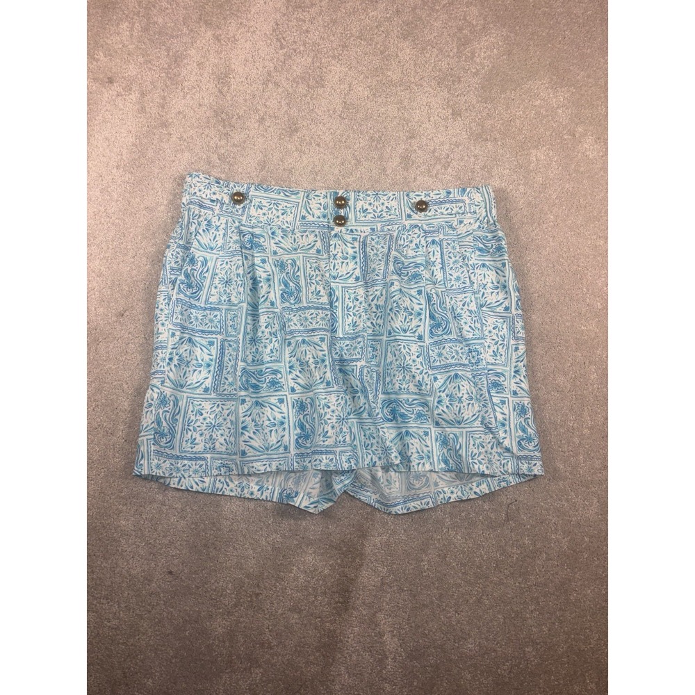 stella parker blue print shorts gold buttons large